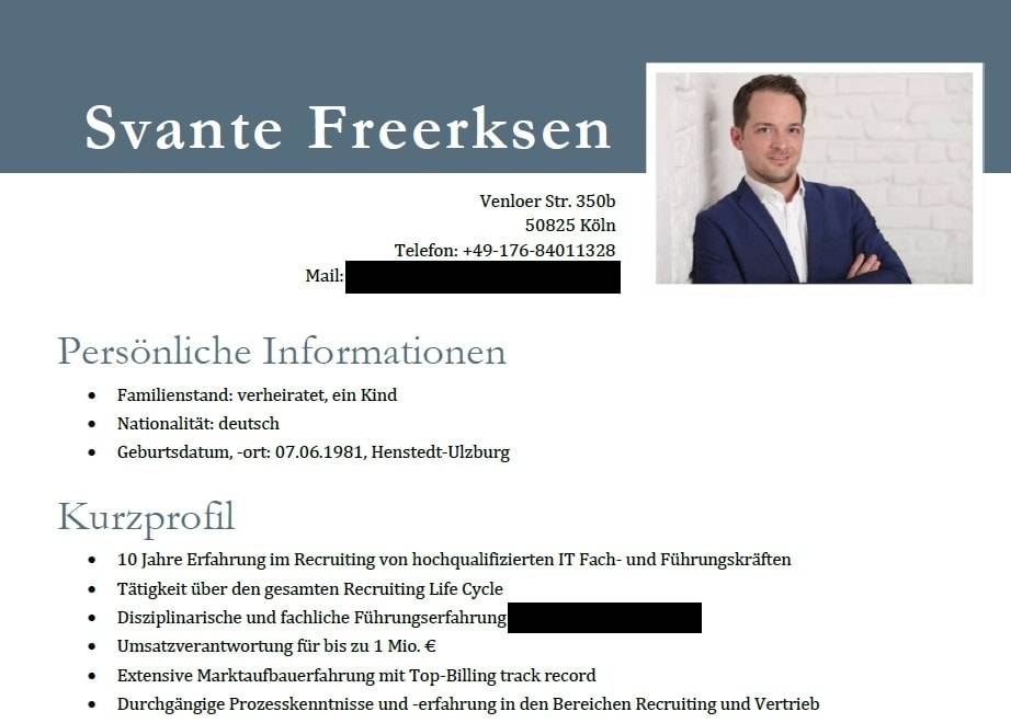 Neuer CV CV mit Farbe und Kurzprofil